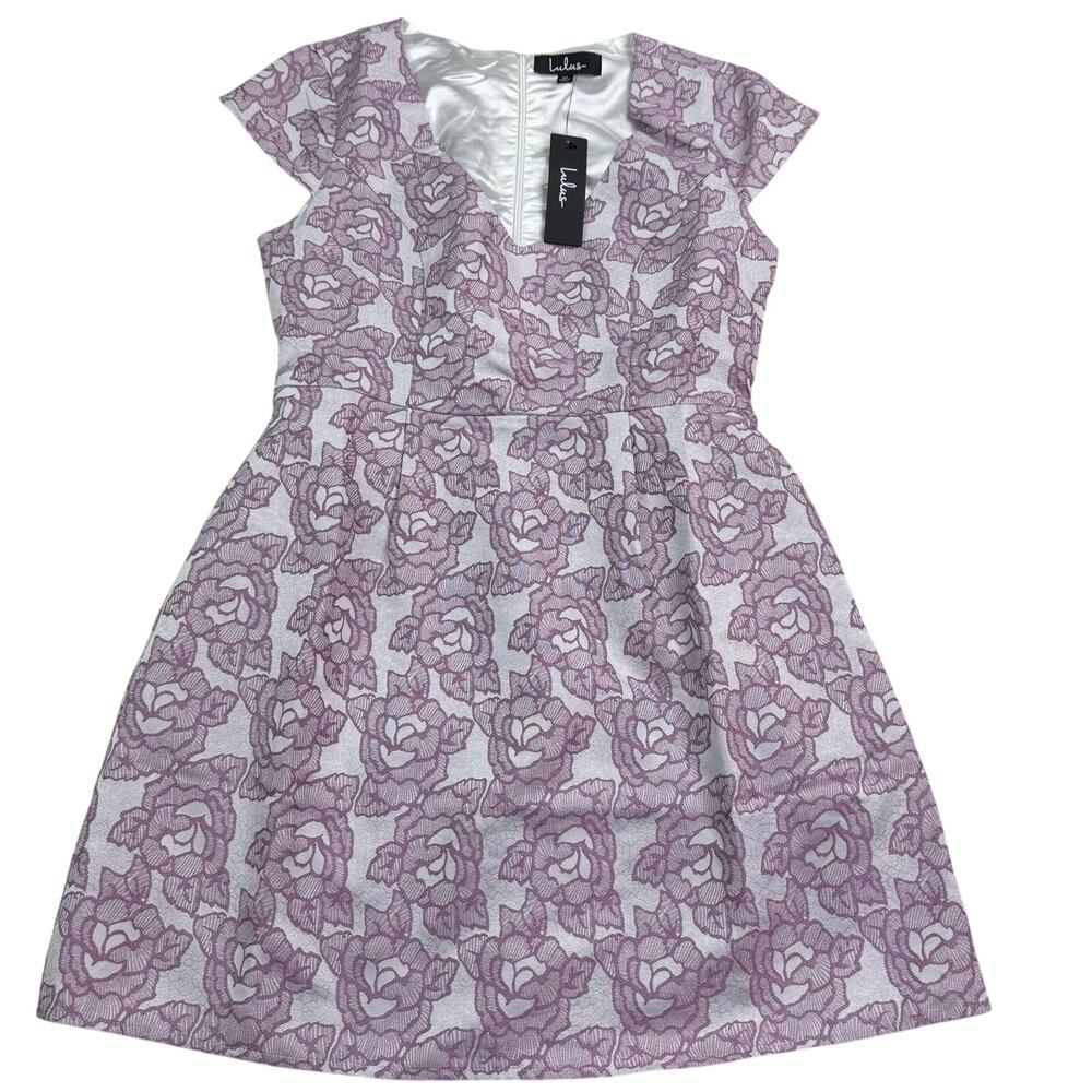 Lulus Cap Sleeve Floral Violet Brocade Mini Cocktail Dress Size M NWT Coquette